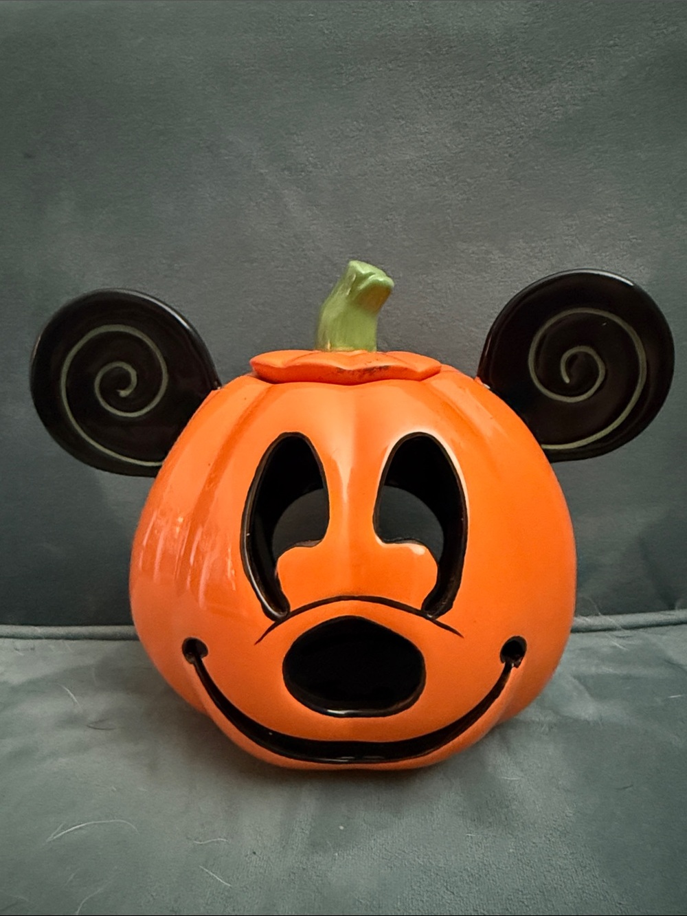 Mickey Ceramic Pumpkin Candle Holder - Orange & Black